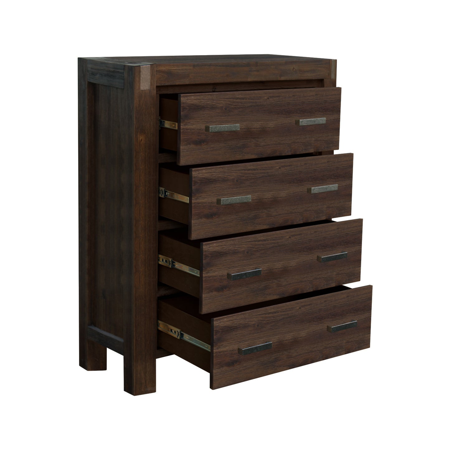 Tallboy with 4 Storage Drawers Solid Wooden Assembled in Chocolate Colour