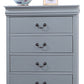 Tallboy with 5 Storage Drawers in Solid Wooden Metal Handles Grey Colour