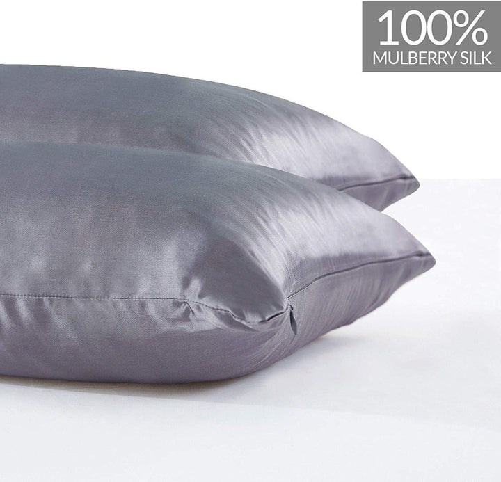 Luxury Pillowcase 2 Pack - 100% Pure Mulberry Silk on Both Sides - Charcoal