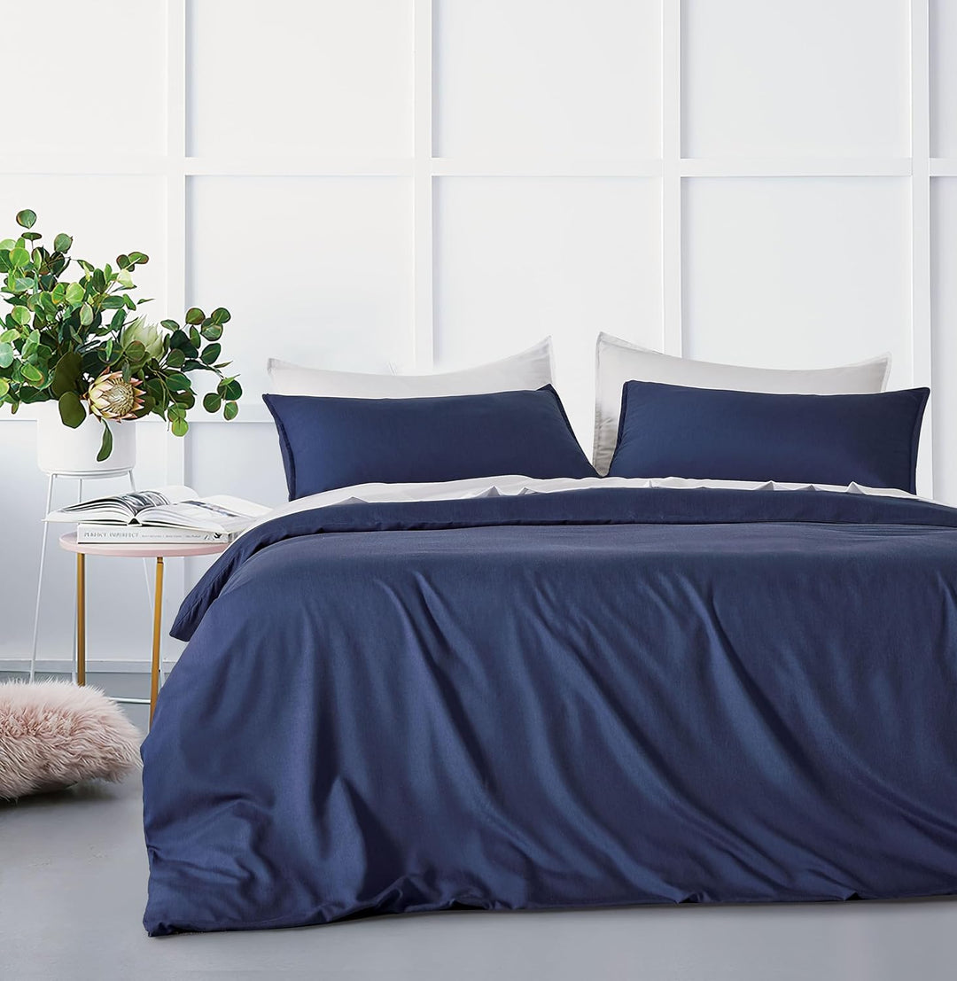 Bamboo Microfibre Quilt Cover Set - Navy - Single