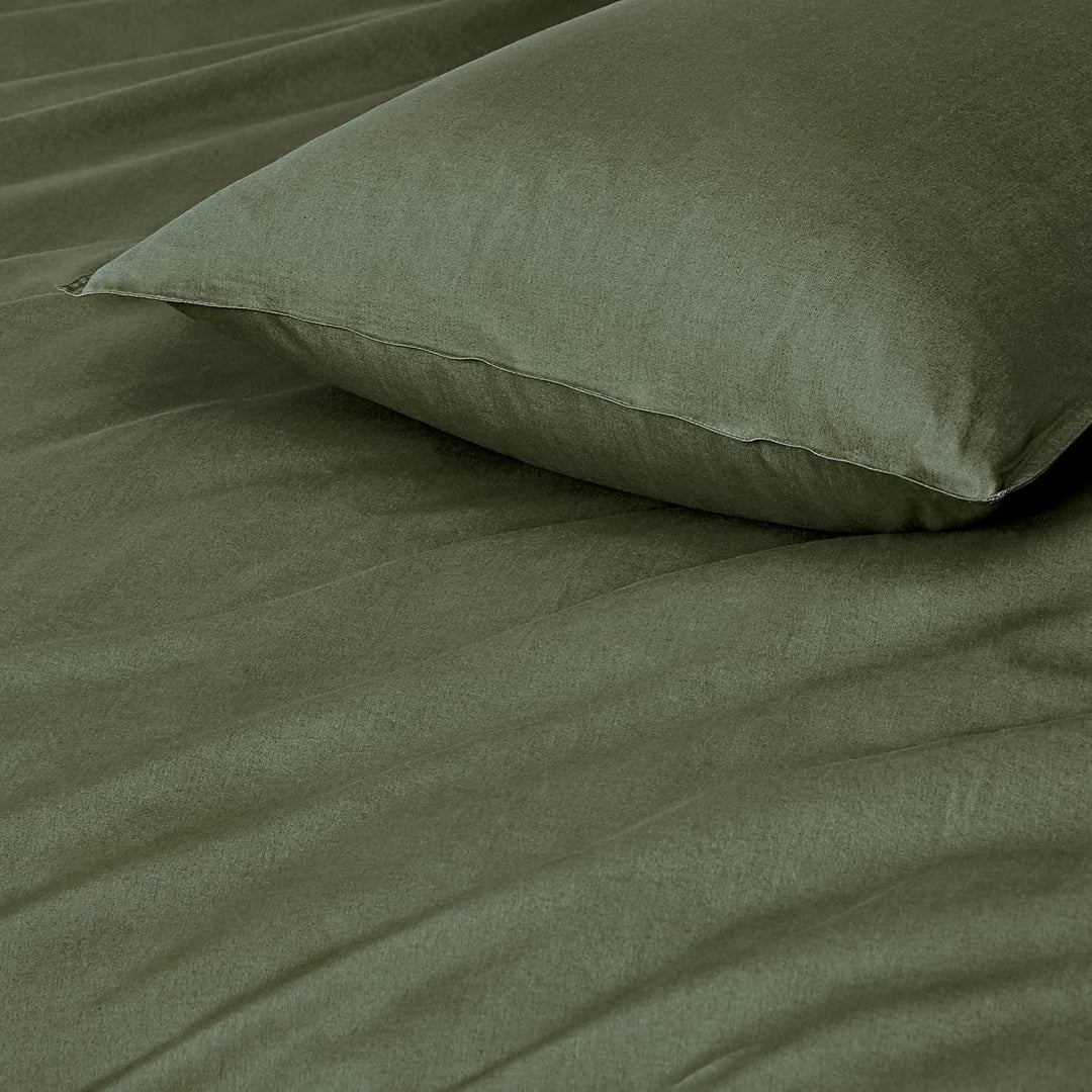 100% Cotton Vintage Washed Bed Quilt Cover Set (2Pcs) - Khaki Green - Single