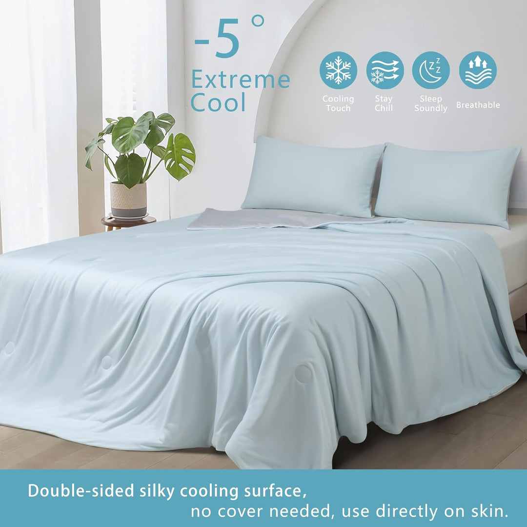 Ice Cooling Reversible Summer Comforter Blanket (Blue and Grey, Single/Double)