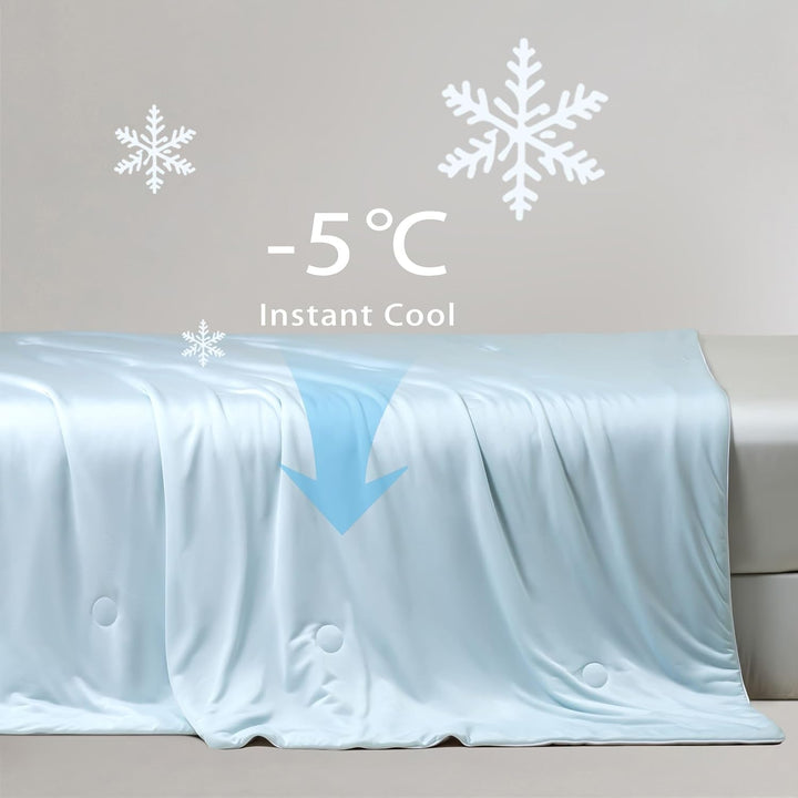 Ice Cooling Reversible Summer Comforter Blanket (Blue and Grey, Single/Double)