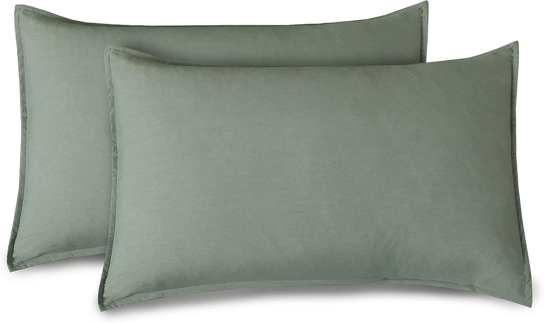 Vintage Washed Microfibre Sheet Set with 1 Pillowcase - Khaki Green - Single