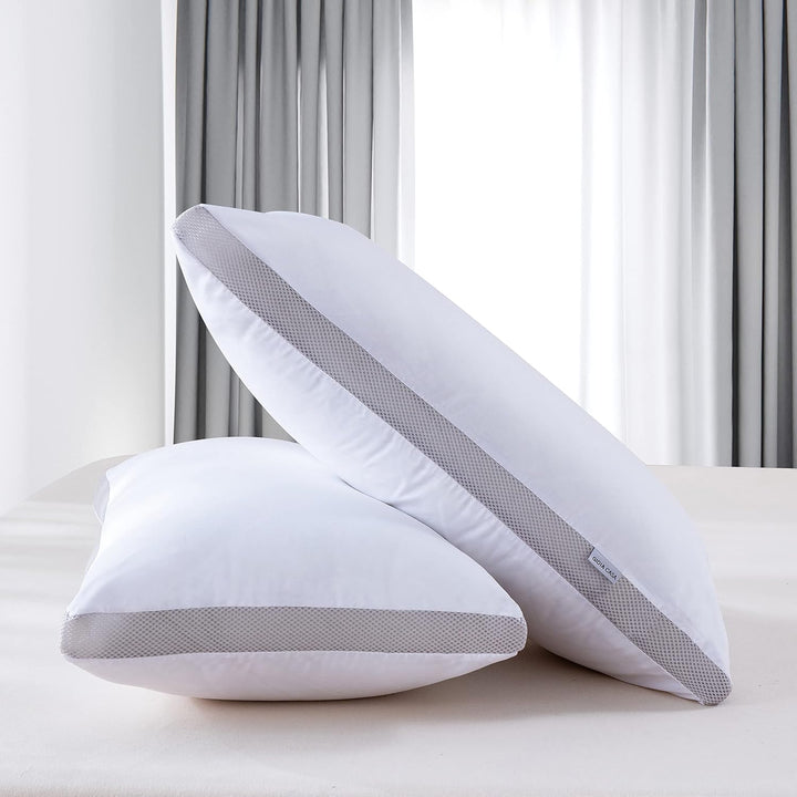 Bamboo Cooling Pillows Twin Pack - Luxury Plush Down-Like Microfibre Pillows for Bedding - Ultra Soft, Comfy & Breathable Standard Pillows