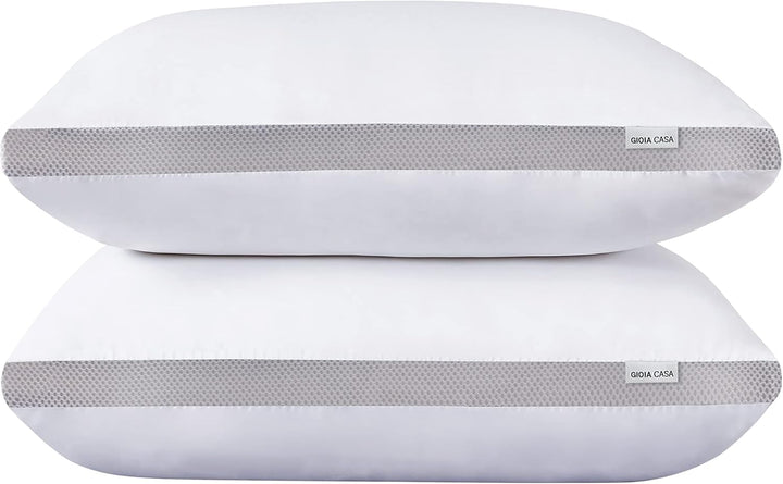 Bamboo Cooling Pillows Twin Pack - Luxury Plush Down-Like Microfibre Pillows for Bedding - Ultra Soft, Comfy & Breathable Standard Pillows