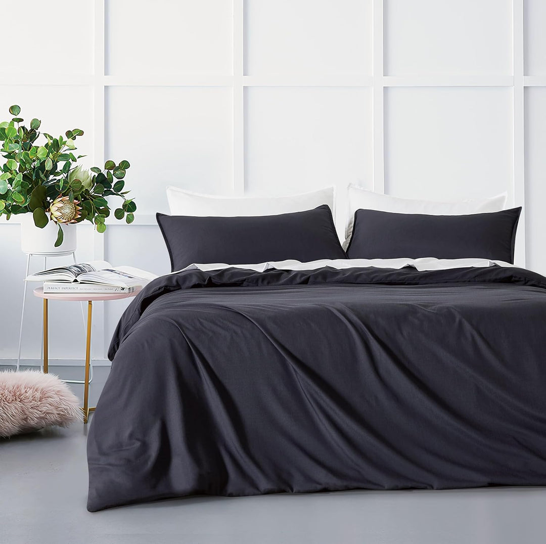 Bamboo Microfibre Quilt Cover Set - Charcoal - Double