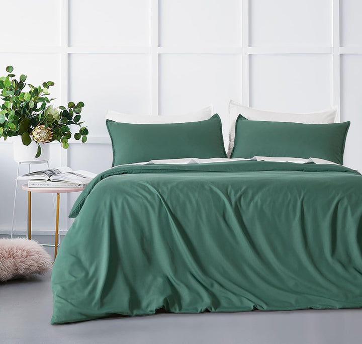 Bamboo Microfibre Quilt Cover Set - Green - Queen