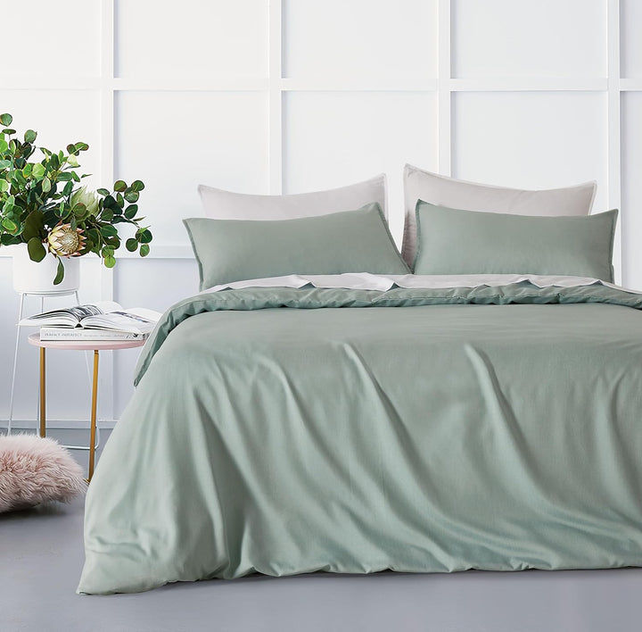 Bamboo Microfibre Quilt Cover Set - Sage Green - Queen