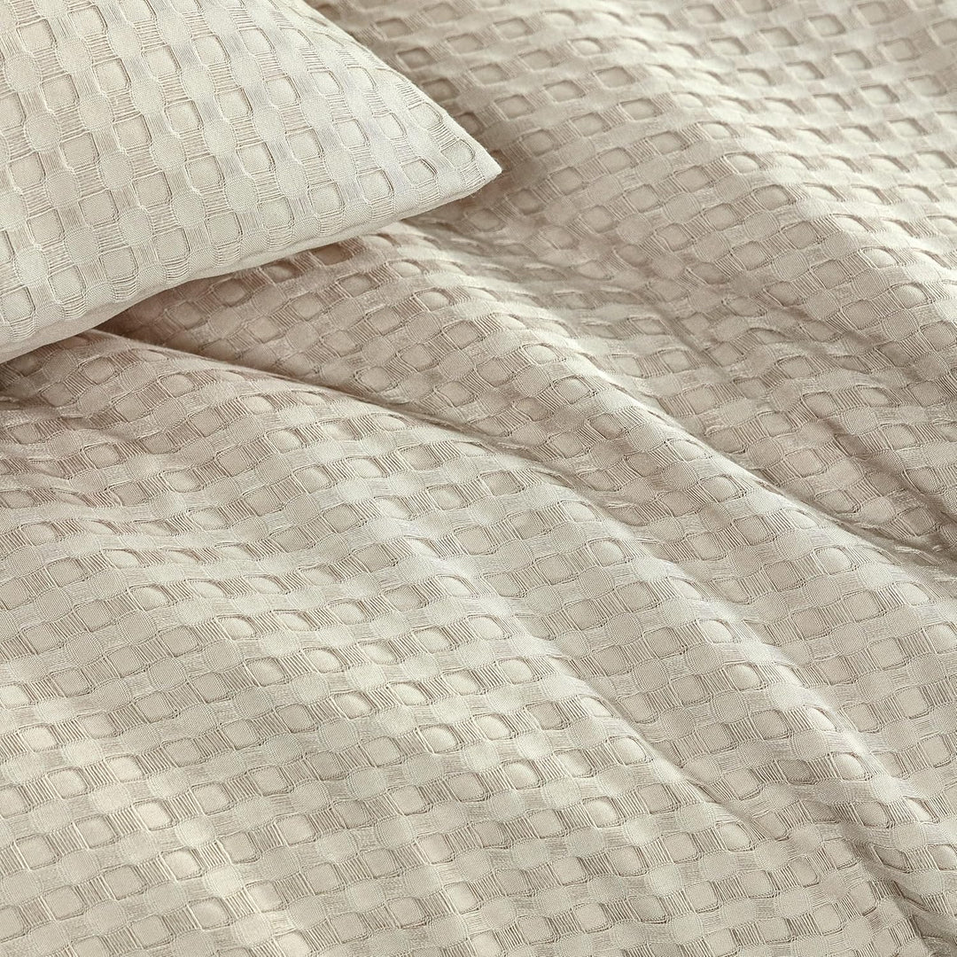 100% Premium Waffle Microfibre Quilt Cover Set (3Pcs) - Beige - Queen