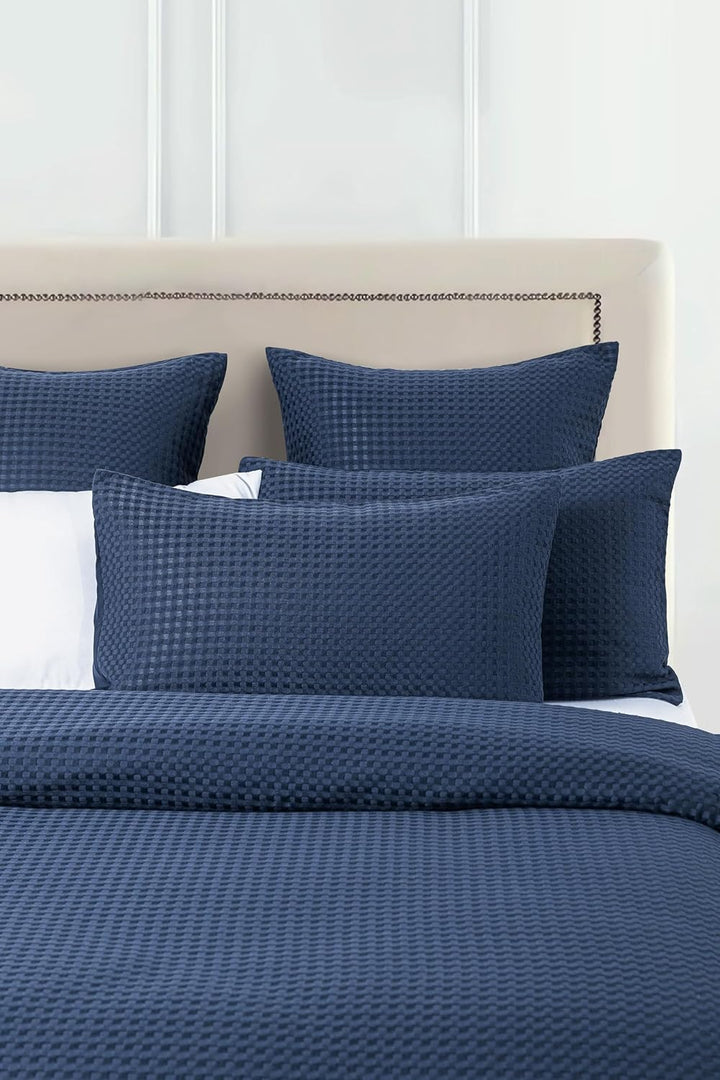 100% Premium Waffle Microfibre Quilt Cover Set (3Pcs) - Indigo - Queen