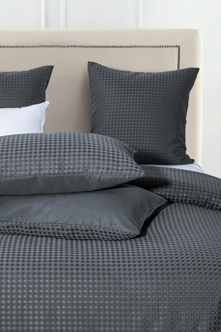 100% Premium Waffle Microfibre Quilt Cover Set (3Pcs) - Dark Grey - King