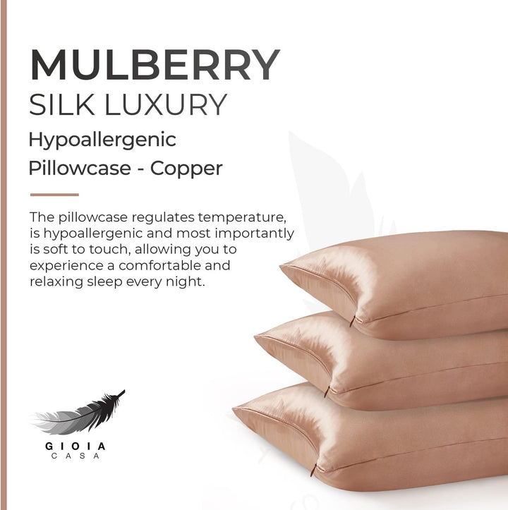 Luxury Pillowcase - 100% Pure Mulberry Silk on Both Sides - Copper