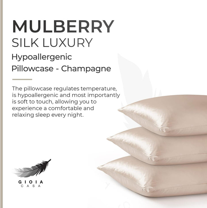 Luxury Pillowcase - 100% Pure Mulberry Silk on Both Sides - Champagne