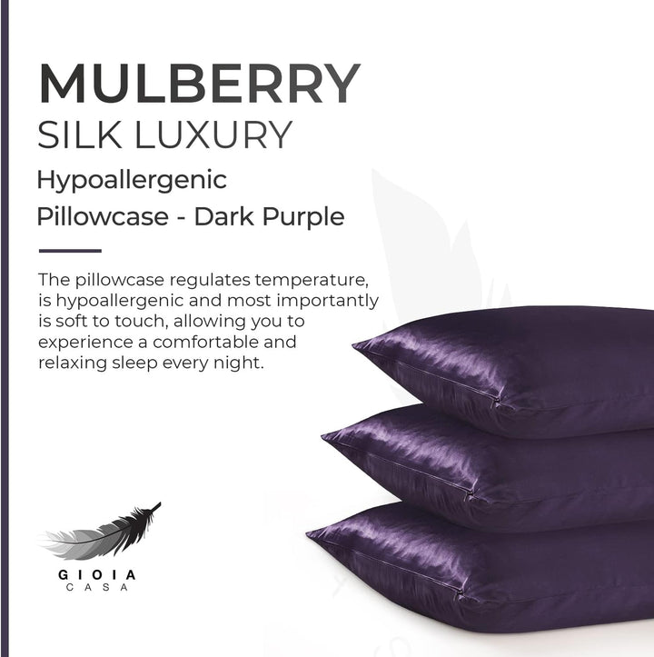 Luxury Pillowcase - 100% Pure Mulberry Silk on Both Sides - Dark Purple