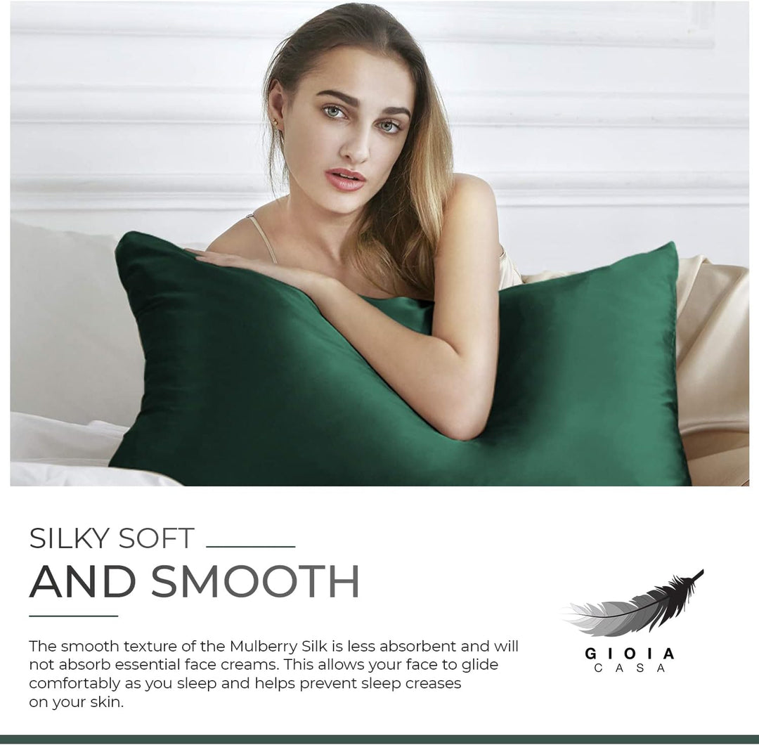 Luxury Pillowcase - 100% Pure Mulberry Silk on Both Sides - Emerald Green