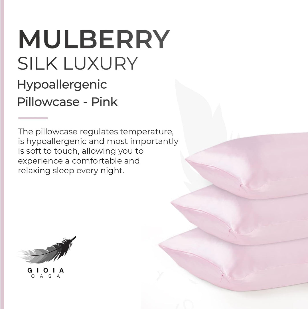 Luxury Pillowcase - 100% Pure Mulberry Silk on Both Sides - Pink