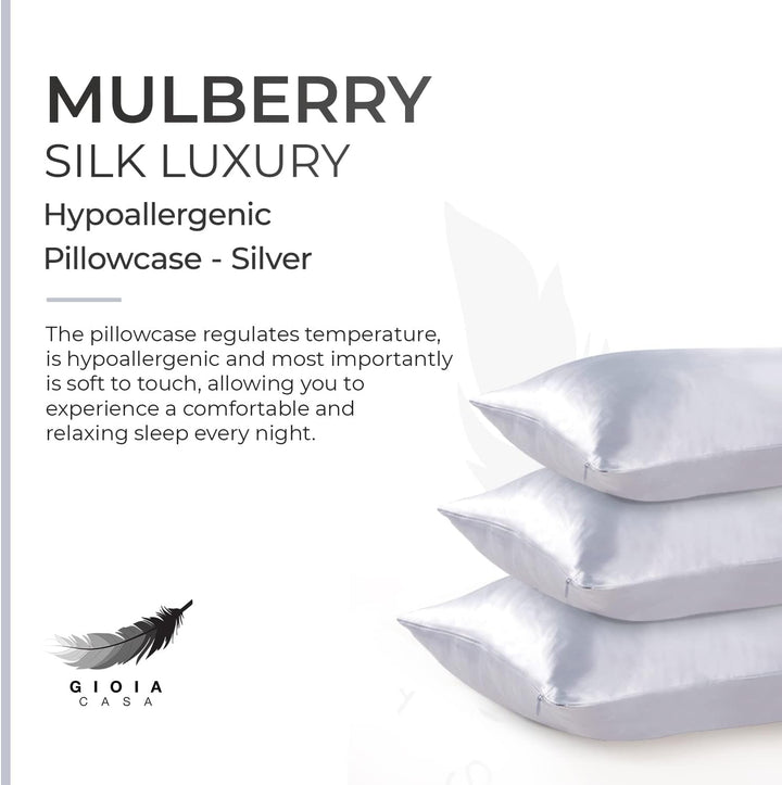 Luxury Pillowcase - 100% Pure Mulberry Silk on Both Sides - Silver