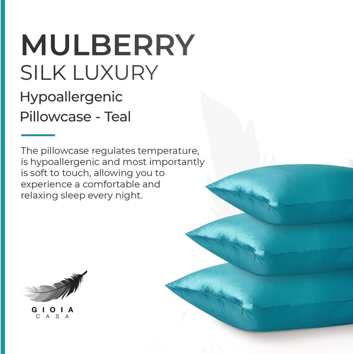 Luxury Pillowcase - 100% Pure Mulberry Silk on Both Sides - Teal