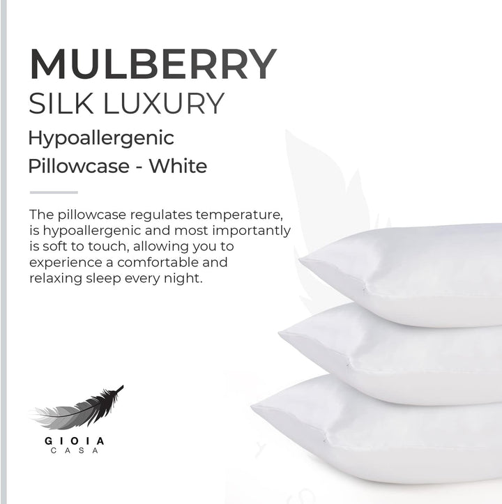 Luxury Pillowcase - 100% Pure Mulberry Silk on Both Sides - White