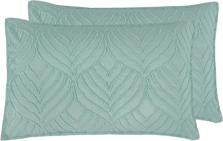 100% Premium Microfibre Tufted Standard Pillowcases - Set of 2 Luxurious Standard Pillow Cover with Elegant Design - Sage