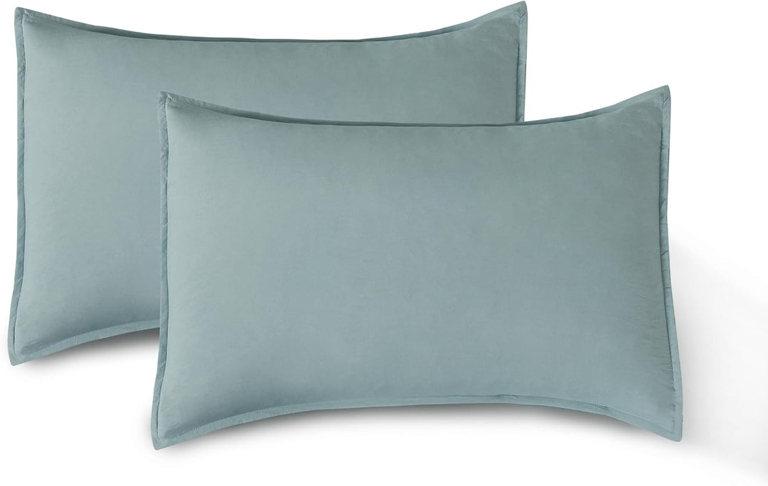 Vintage Washed Microfibre Standard Pillowcases - Set of 2 Luxurious Standard Pillow Covers - Seafoam