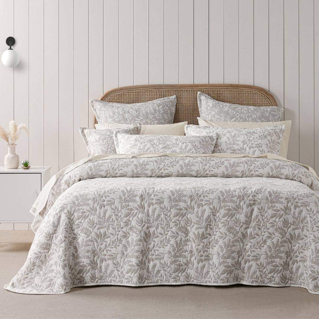 Bianca Ameila Stone Jacquard Quilted Foliage Bedspread Set Double