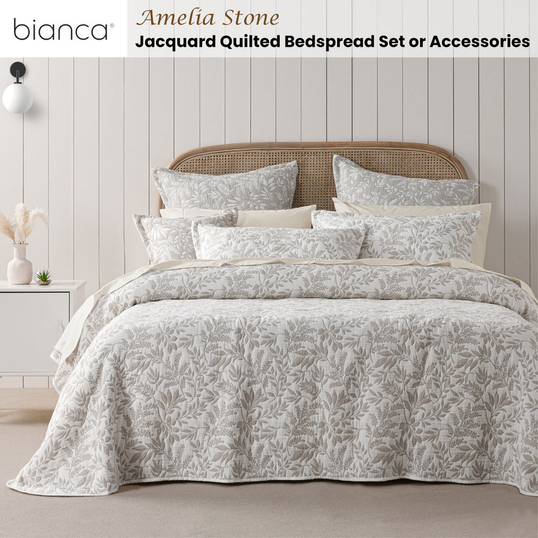 Bianca Ameila Stone Jacquard Quilted Foliage Bedspread Set Double