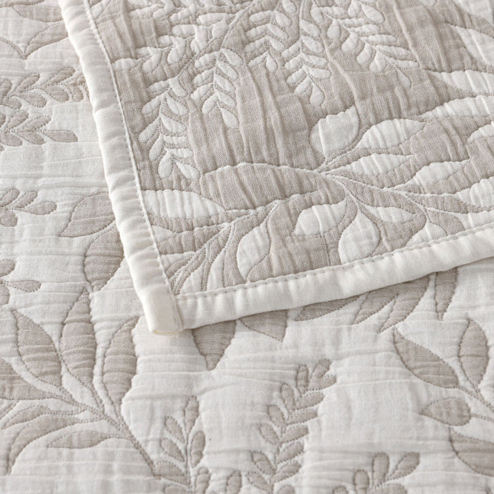 Bianca Ameila Stone Jacquard Quilted Foliage Bedspread Set Double