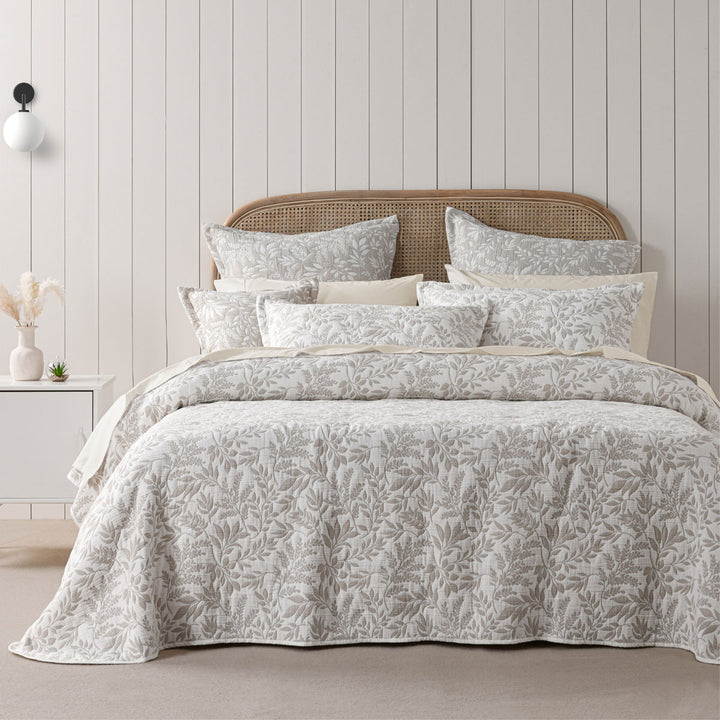 Bianca Ameila Stone Jacquard Quilted Foliage Bedspread Set King