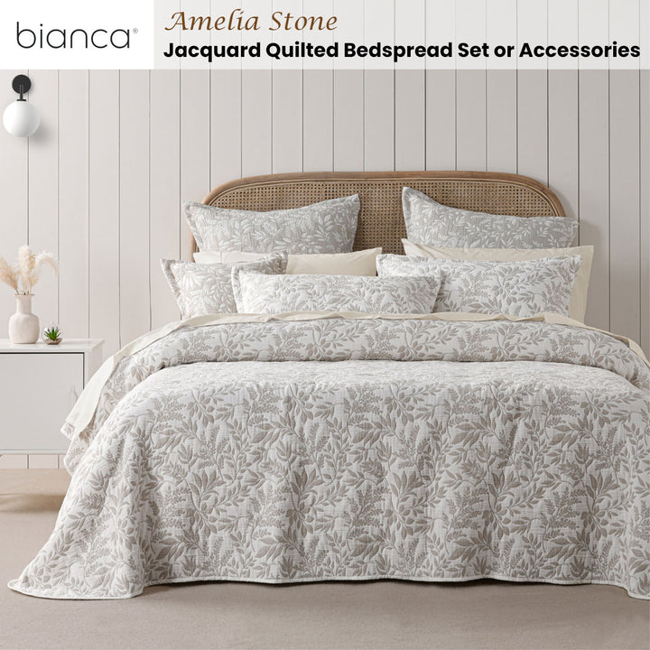 Bianca Ameila Stone Jacquard Quilted Foliage Bedspread Set King