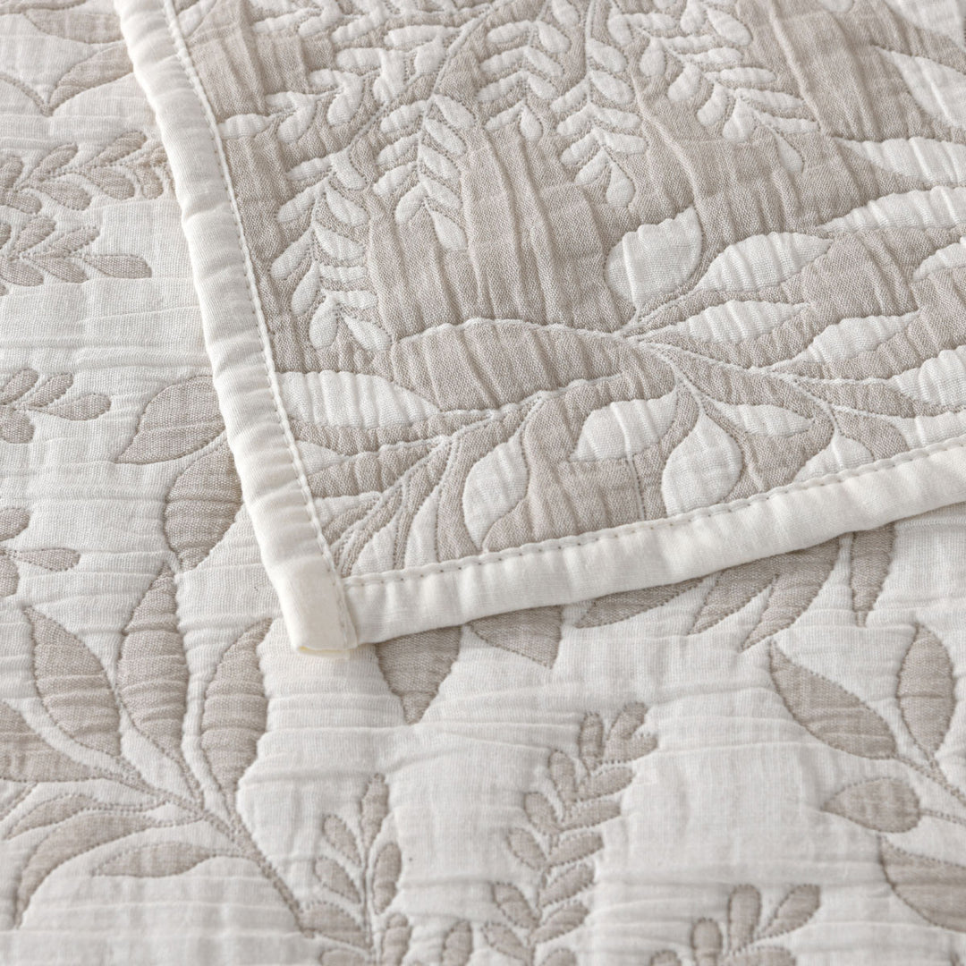 Bianca Ameila Stone Jacquard Quilted Foliage Bedspread Set Single