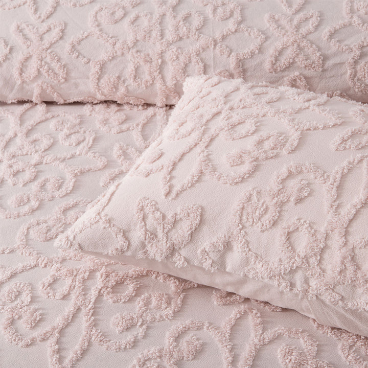 Bianca Ella Blush Cotton Chenille Floral Bedspread Set Double