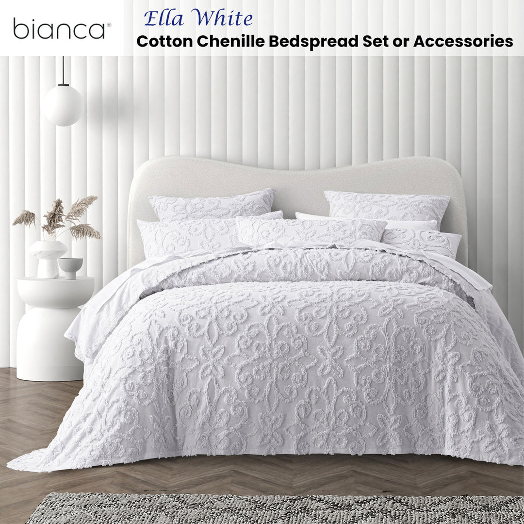 Bianca Ella White Cotton Chenille Floral Bedspread Set Double