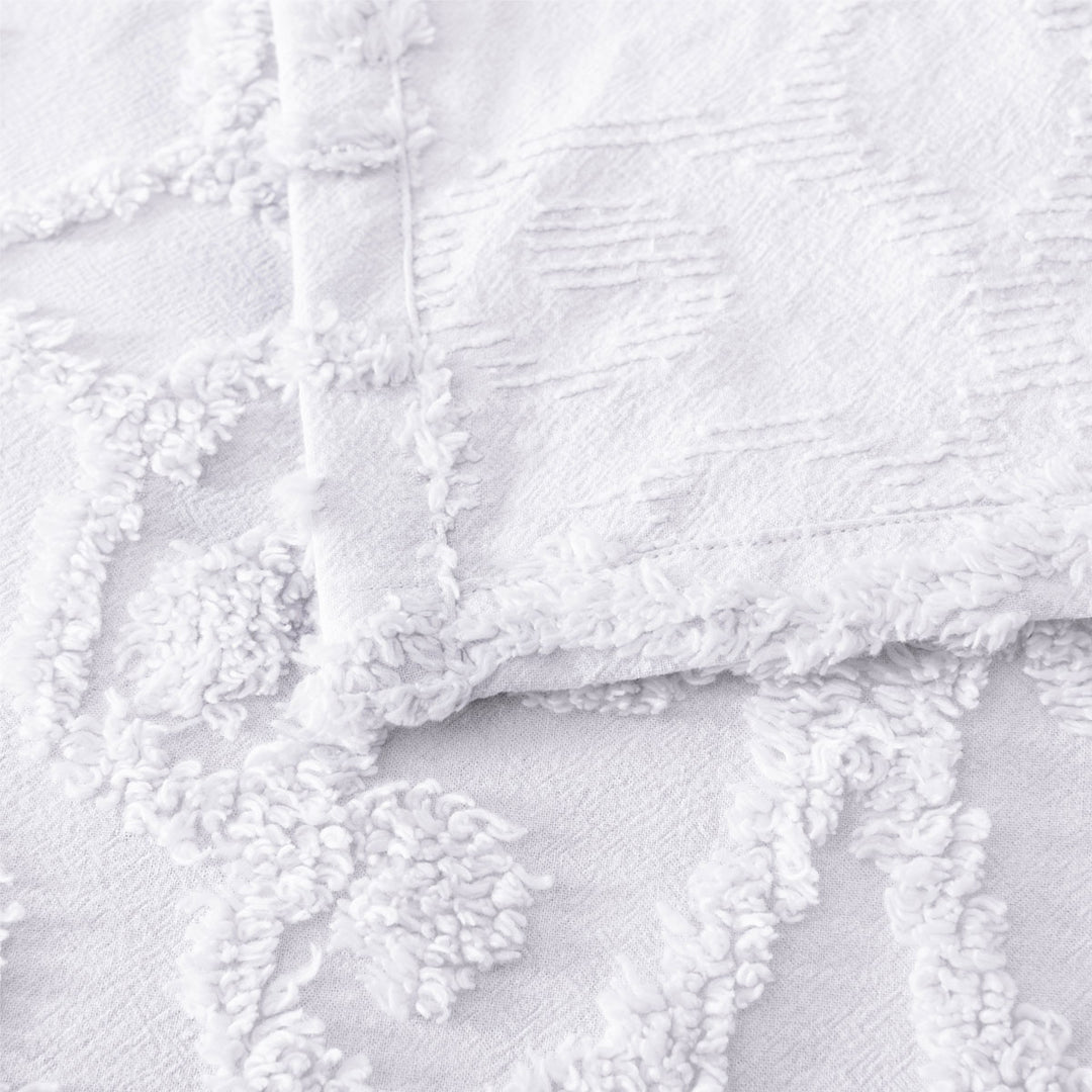 Bianca Ella White Cotton Chenille Floral Bedspread Set Queen