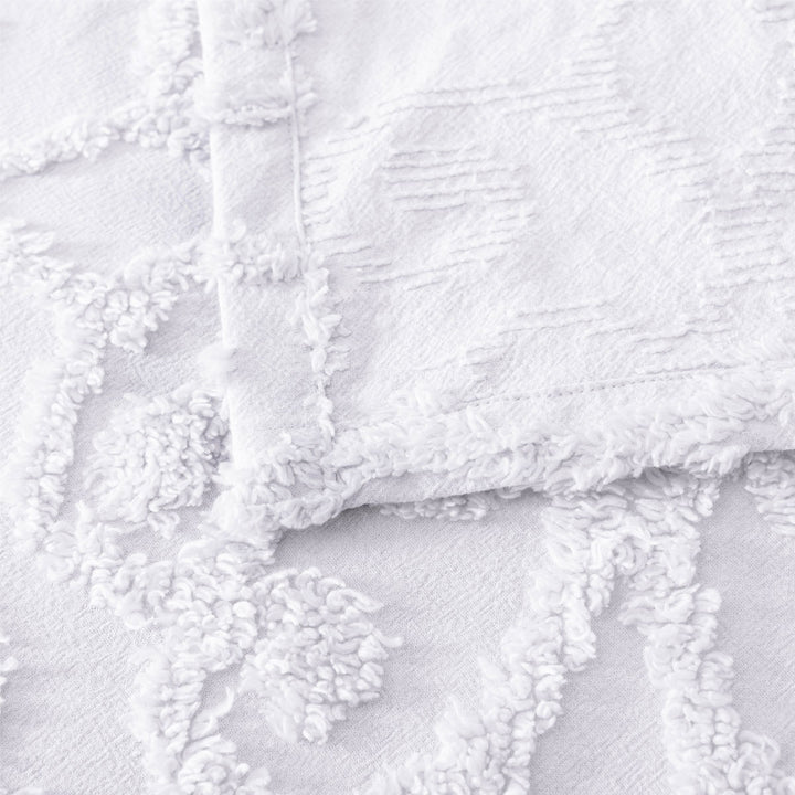 Bianca Ella White Cotton Chenille Floral Bedspread Set Single