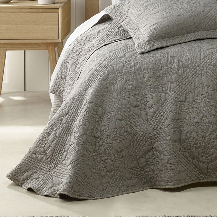 Bianca Zaria Taupe Embroidered Bedspread Set Super King