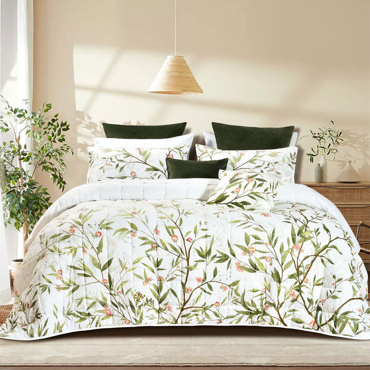 Bianca Corymbia White Floral Printed Quilted Polyester Coverlet Set Single/Double