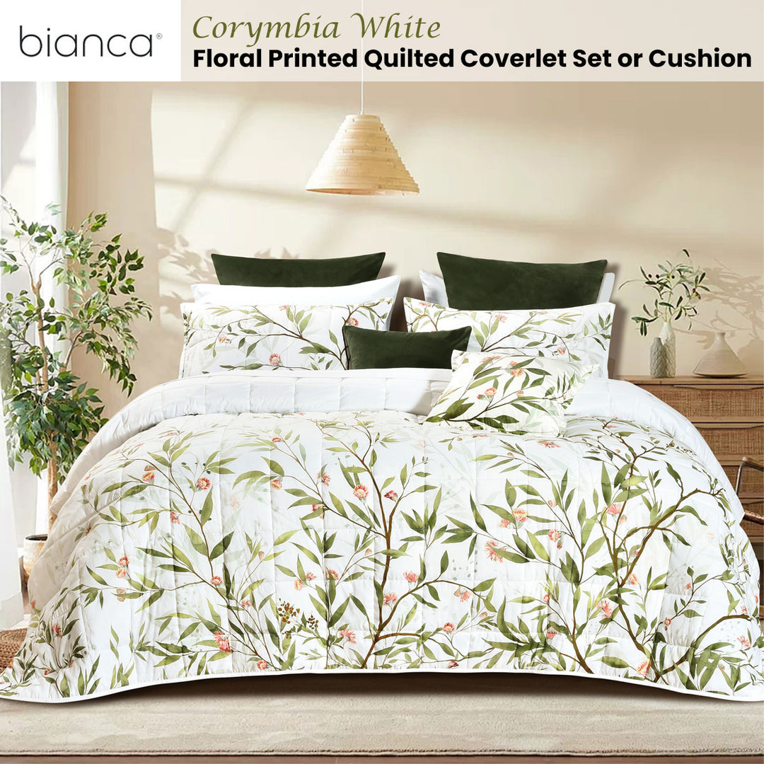 Bianca Corymbia White Floral Printed Quilted Polyester Coverlet Set Single/Double