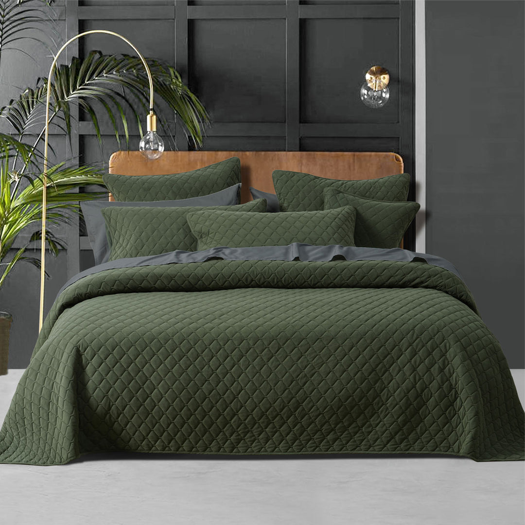 Bianca Lester Olive Velvet Diamond Polyester Coverlet Set Single/Double