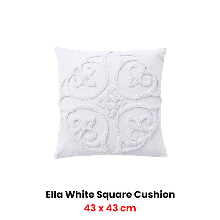 Bianca Ella White Square Filled Cushion 43 x 43cm