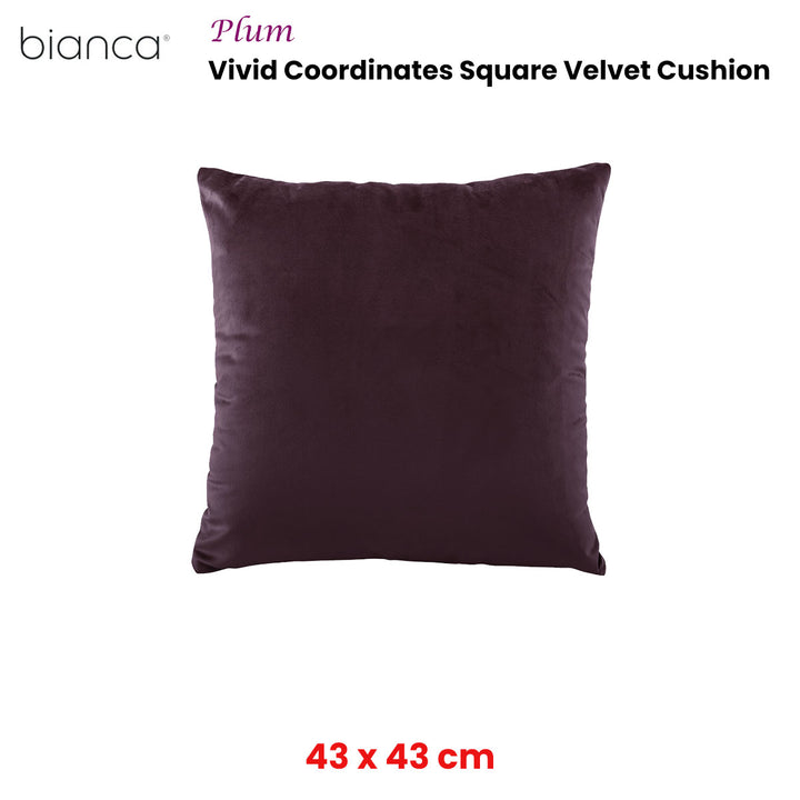 Bianca Vivid Coordinates Square Velvet Cushion Plum 43 x 43cm