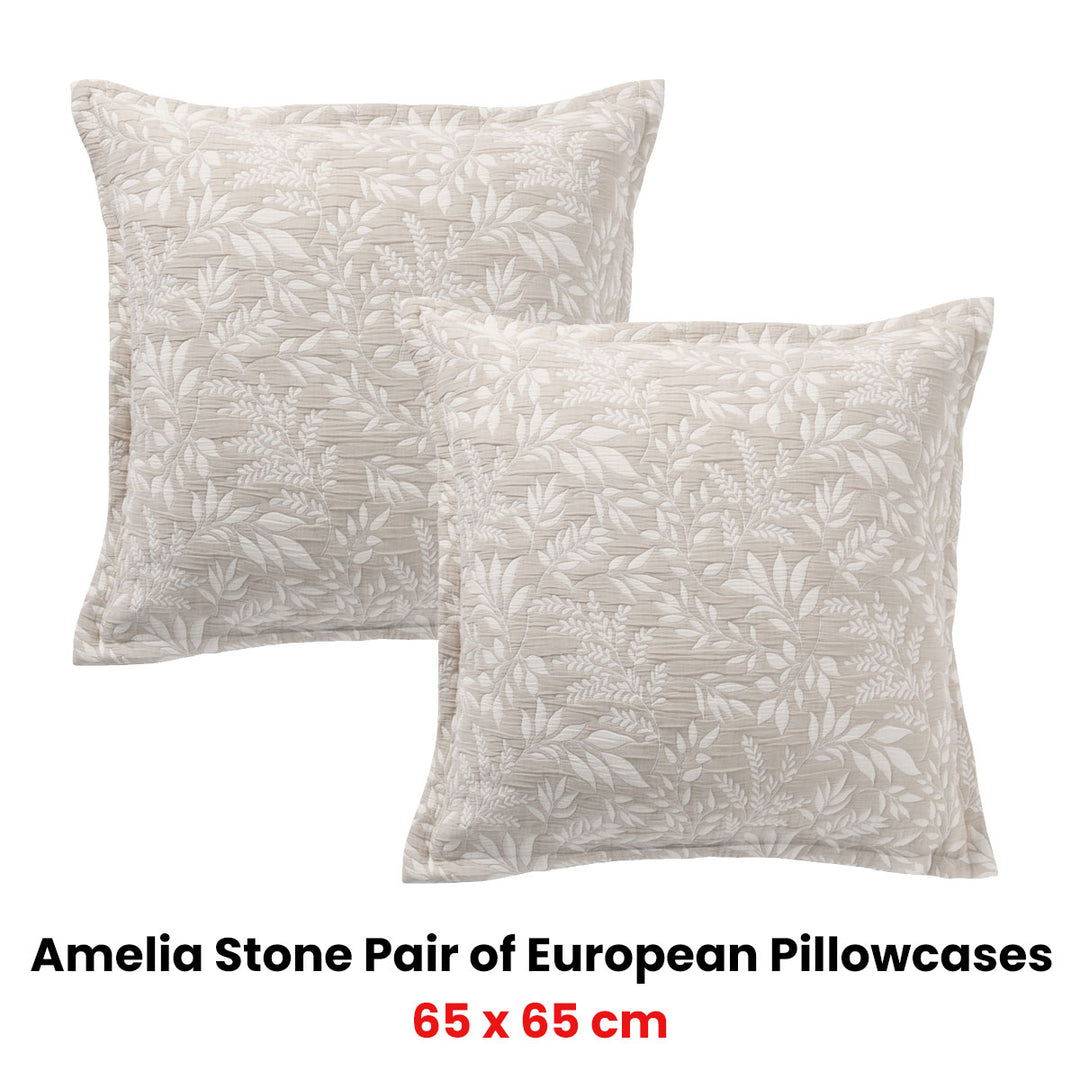 Bianca Pair of Ameila Stone European Pillowcases 65 x 65cm