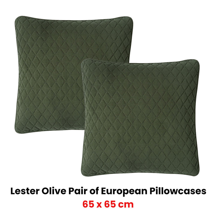 Bianca Pair of Lester Olive Velvet European Pillowcases 65 x 65cm