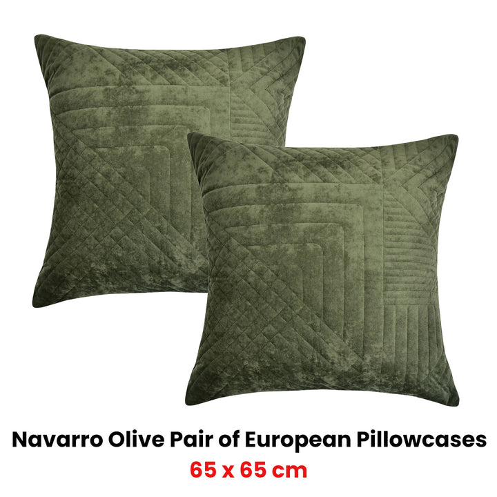 Bianca Pair of Navarro Olive European Pillowcases 65 x 65cm