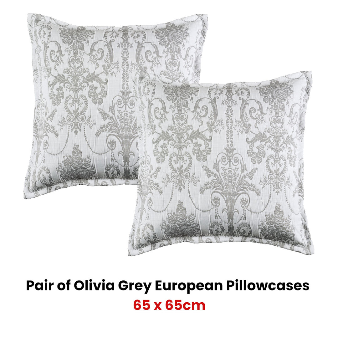 Bianca Pair of Olivia Grey European Pillowcases