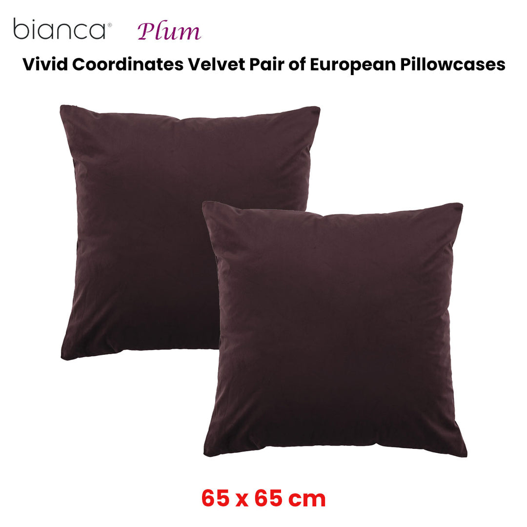 Bianca Pair of Vivid Coordinates Velvet European Pillowcases Plum 65 x 65cm