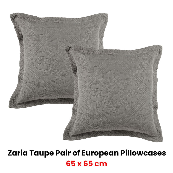 Bianca Pair of Zaria Taupe European Pillowcases 65 x 65cm