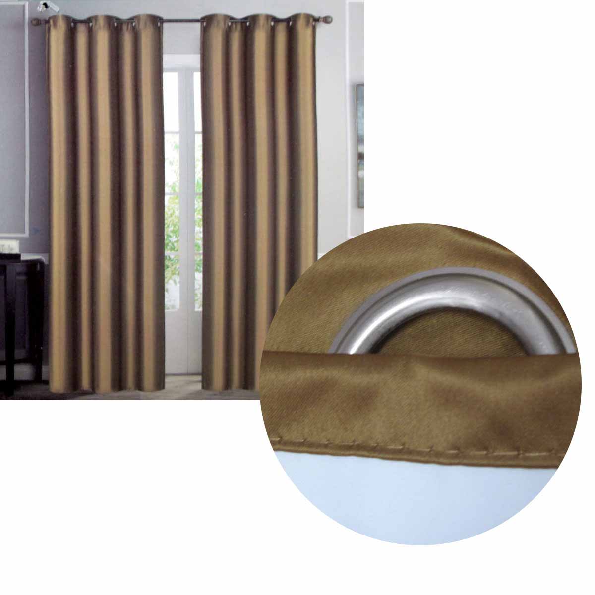 Emporio Hudson Pair of Coated Back Blockout Eyelet Curtains 137 x 213cm each Camel