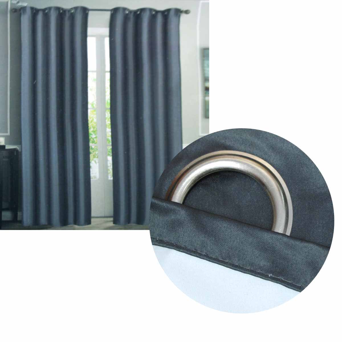 Emporio Hudson Pair of Coated Back Blockout Eyelet Curtains 137 x 213cm each Charcoal